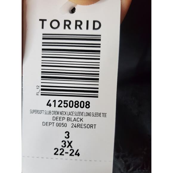 Torrid Super Soft Slub Crew Neck, Lace Sleeve Long Sleeve Top, NWT, 3X - Picture 6 of 7